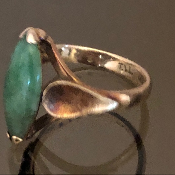Navette 14K Ring 5.5 ring THL Samuel Aaron Matte Gold Green Aventurine 3.2g - Picture 5 of 8
